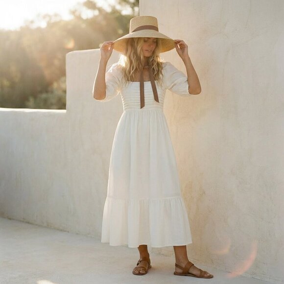 NWT By The River White Flowy Midi Dress | Spring Picnic Boho Cottagecore M - Picture 2 of 9